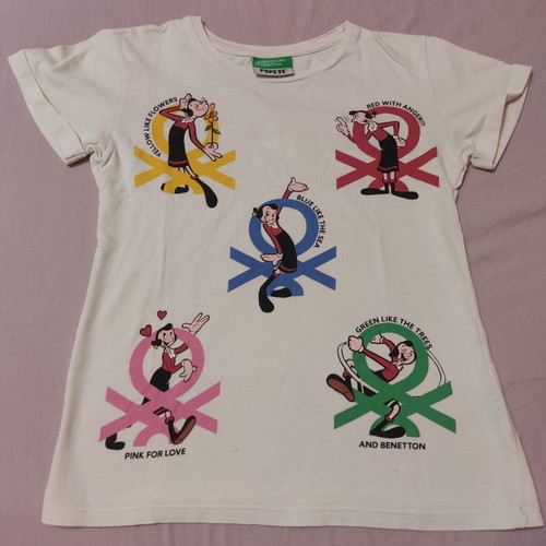 Benetton T-shirt with Olive like new, size S, white