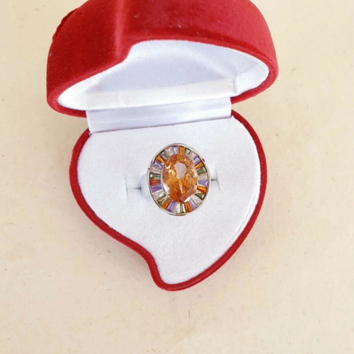 Oval Stainless Steel Ring with Multicolored Cubic Zircon Stones like new