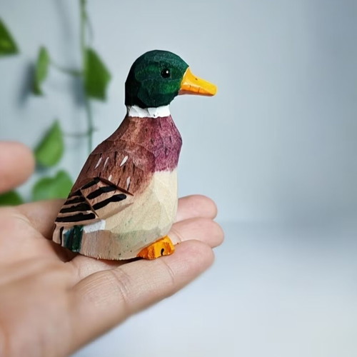 Wooden carved duck new, small colorful sculpture
