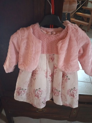 Children's clothing set like new, dress and short furry jacket for 18 months