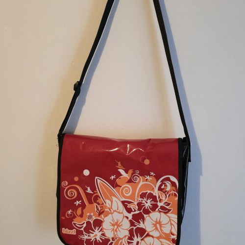 Halfar Bizzl Waterproof Messenger Bag like new, red with tropical design