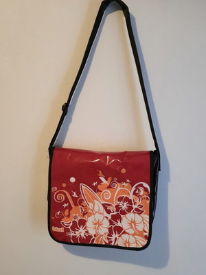 Halfar Bizzl Waterproof Messenger Bag like new, red with tropical design