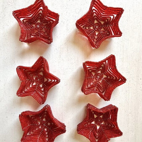 Set of 6 Retro Handmade Star-shaped Wire and Bead Tealight Holders