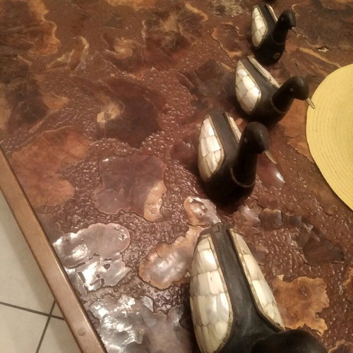 Decorative duck set of 5 with mother-of-pearl and bronze new