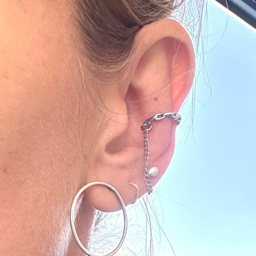 Silver Ear Cuff Chain Earring new, silver minimal style
