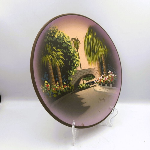 Handmade painted ceramic plate used, numbered Nikolas