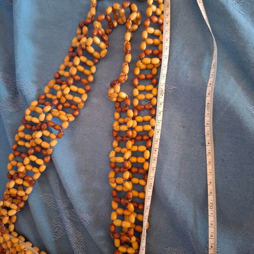 Handmade shoulder bag with natural wooden beads, used