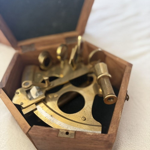 Nautical sextant and compass like new with wooden base