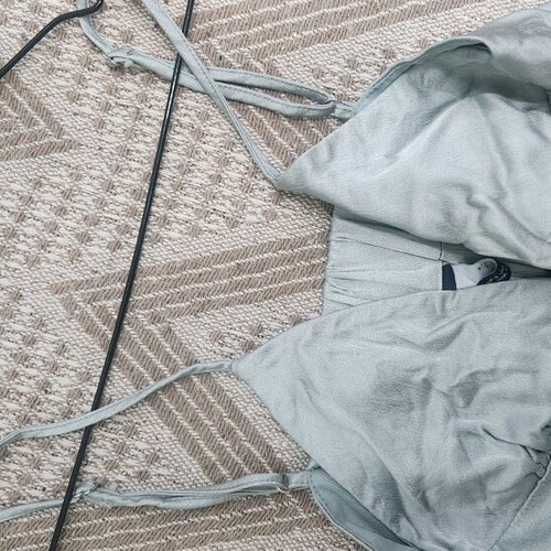 Zara top like new, elastic mustache style, gray and turquoise, size S