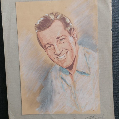 Portrait of William Holden by P. Poulakis, colored pencils, used