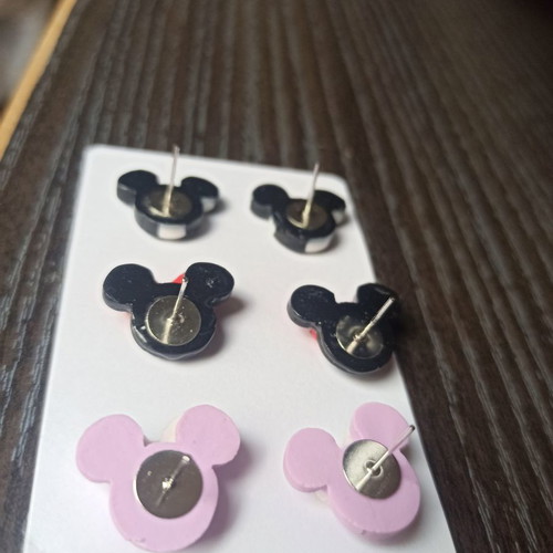 Minnie Mouse earrings new, set of 3 pairs polymer clay