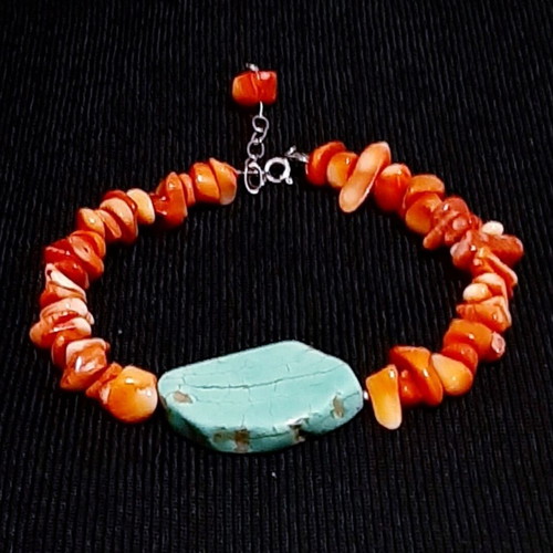 Capri bracelet with natural coral, turquoise and 925 silver, new