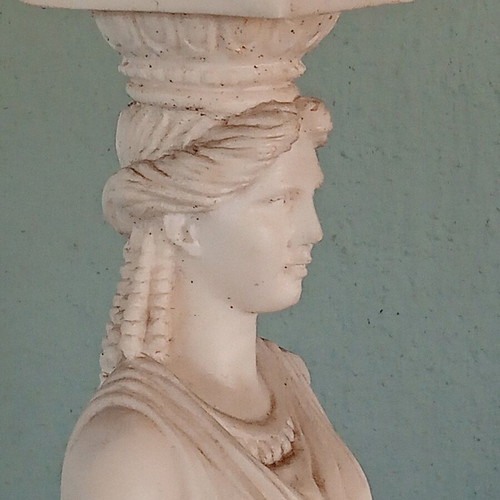 Large Caryatid statue used, made of alabaster