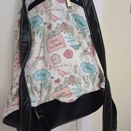 Back bag used with Paris theme, colorful fabric