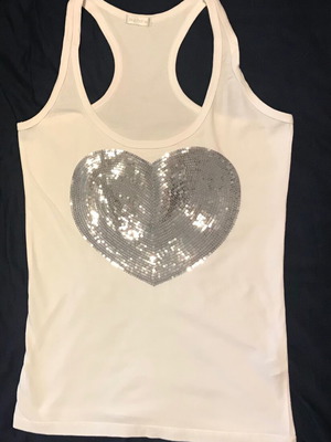 Oysho T-shirt with Silver Sequin Heart, Like New, Size M