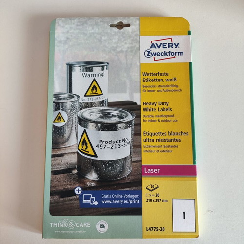 Avery heavy duty white labels laser printer A4 pack of 40