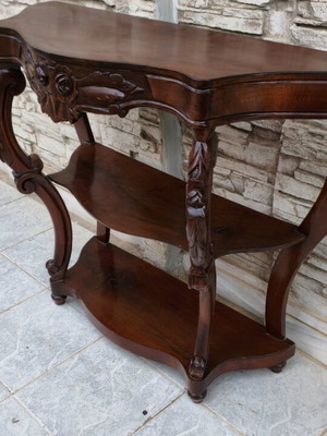 Handmade carved console like new, walnut wood
