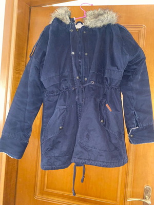 Blue thick jacket with detachable hood used