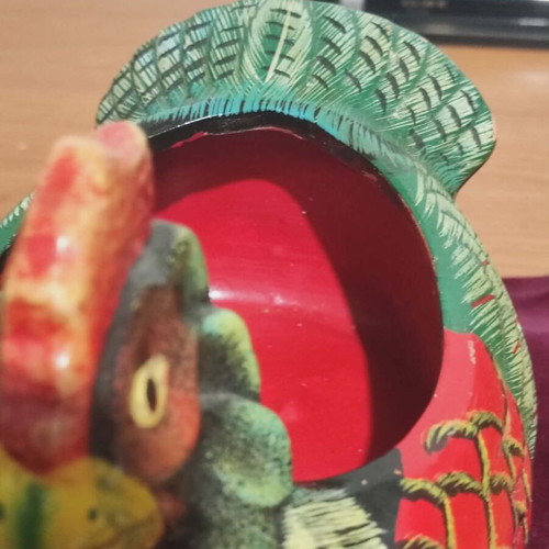 Ceramic handmade rooster used, decorative clay