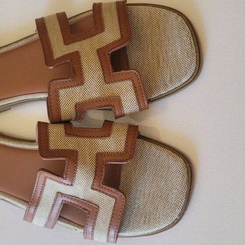 Beige brown slide sandals used, size 40, flat style