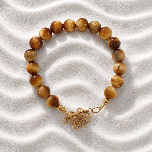 Handmade bracelet with tiger eye stones new, brown and gold