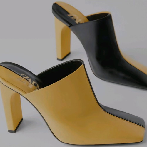 Leather Zara mules in black and yellow, like new