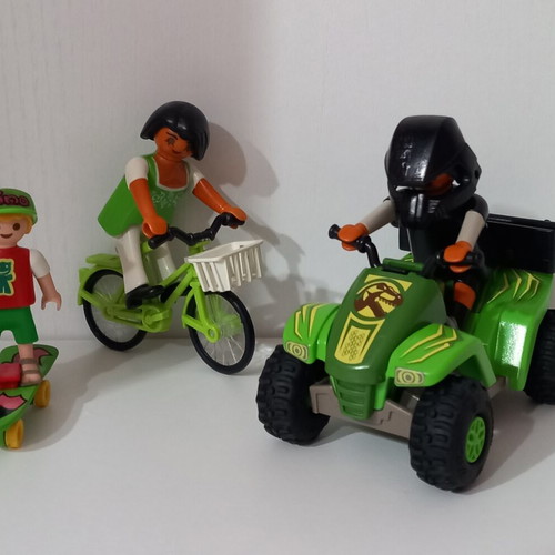 Playmobil figures with scooter, bicycle & quad bike used set of 3