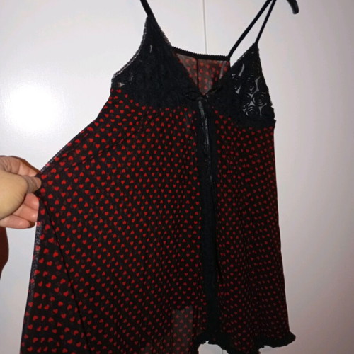 Sexy sheer nightgown black with red polka dots size L like new