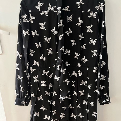Coach Bow Print Silk Dress new, size S, black and beige
