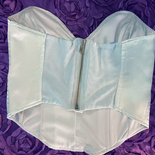 Satin sky blue crop top corset style used, size S