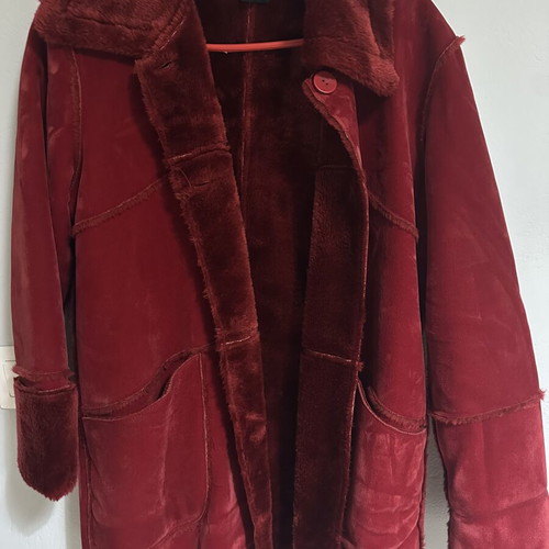 Red Suede Shearling Coat with Faux Fur, Medium