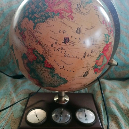 Globe with lighting and walnut wood base new