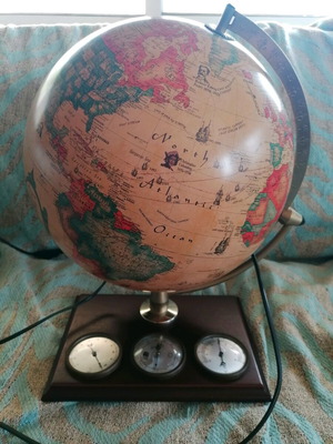 Globe with lighting and walnut wood base new