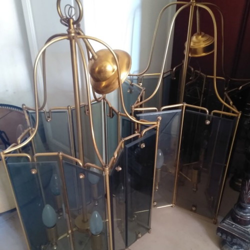 Ceiling lights used, set of 2 pentafota, metal and glass