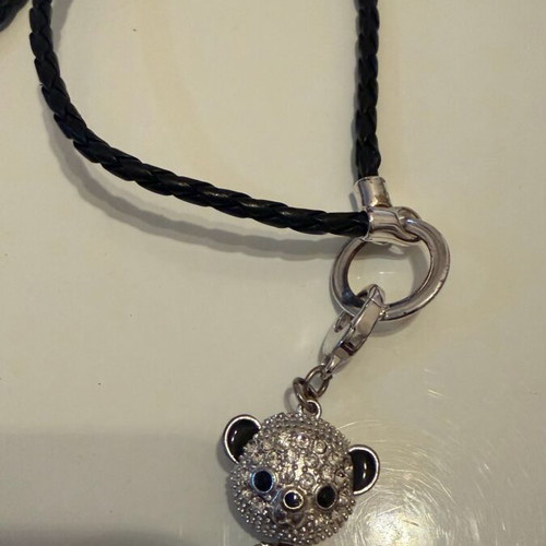 Necklace with bear charm like new with rhinestones