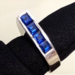 Ασημένιο δαχτυλίδι 925 με μπλε ζιργκον