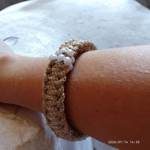 Macrame bracelet with shiny cord and white beads new