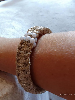 Macrame bracelet with shiny cord and white beads new