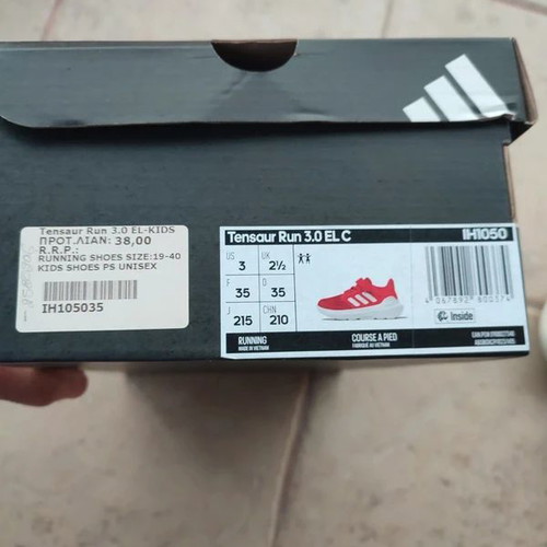 Adidas Tensaur Run 3.0 EL C kids' athletic shoes size 35 red and white