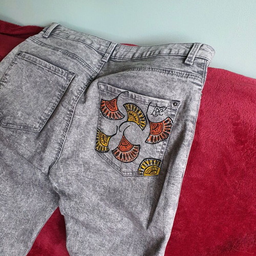Bershka gray jeans with hand-painted details made to order