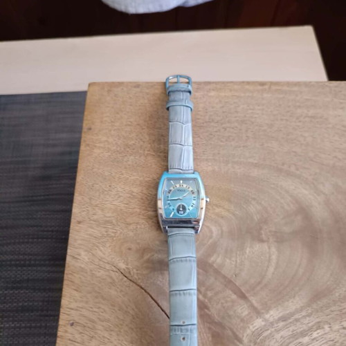 Vogue women's wristwatch with silver-tone case and light blue leather strap new