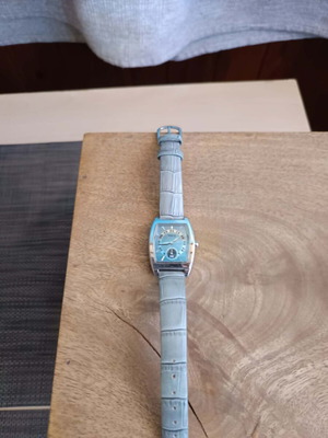 Vogue women's wristwatch with silver-tone case and light blue leather strap new