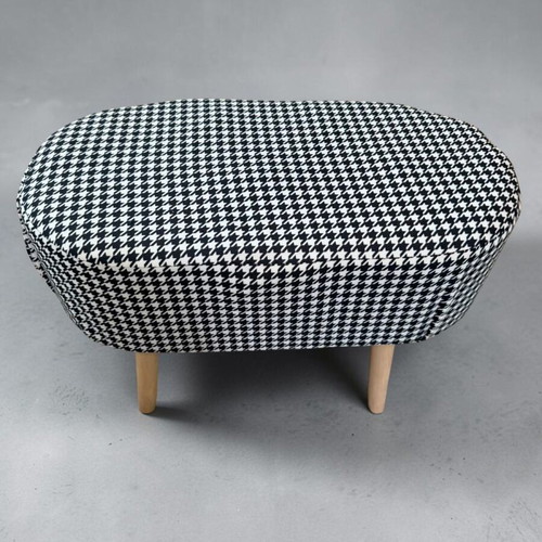 Fabric Pouf Stool with Wooden Legs Pied de Poule 60x34x44cm new