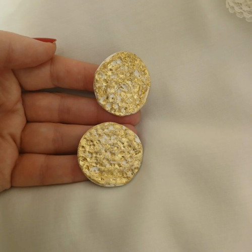 Handmade earrings new, white with gold leaf accents