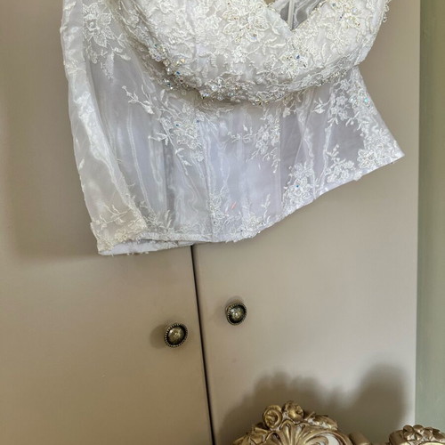 Wedding dress satin with lace and embroidered crystals, like new, size L