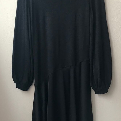 Zara black midi dress with balloon sleeve and satin hem like new
