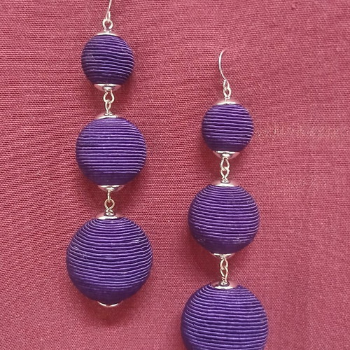 Long earrings, purple and silver, 9 cm