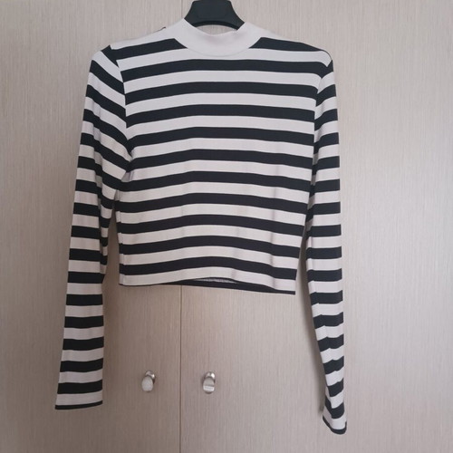 Bershka blouse L used, white and blue