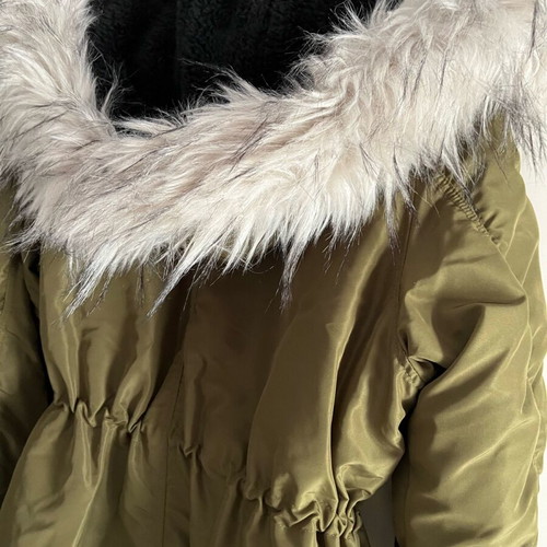 H&M khaki hooded parka jacket with fur and waist adjustment new, size S