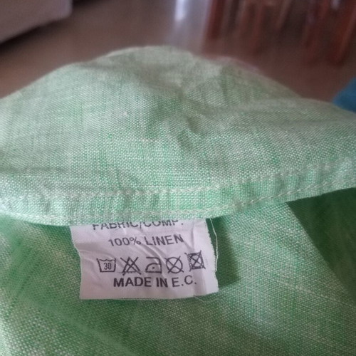 Men's shirt green, 100% linen, refurbished, size L
